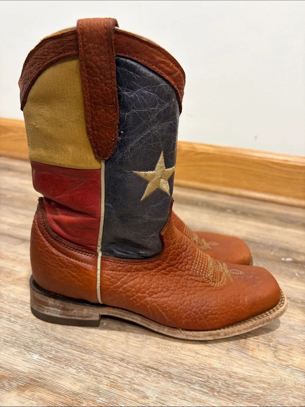 Vaccari Kids Texas Flag Cowboy Boots Size Mex 22 USA 2 Square Toe Leather Boots